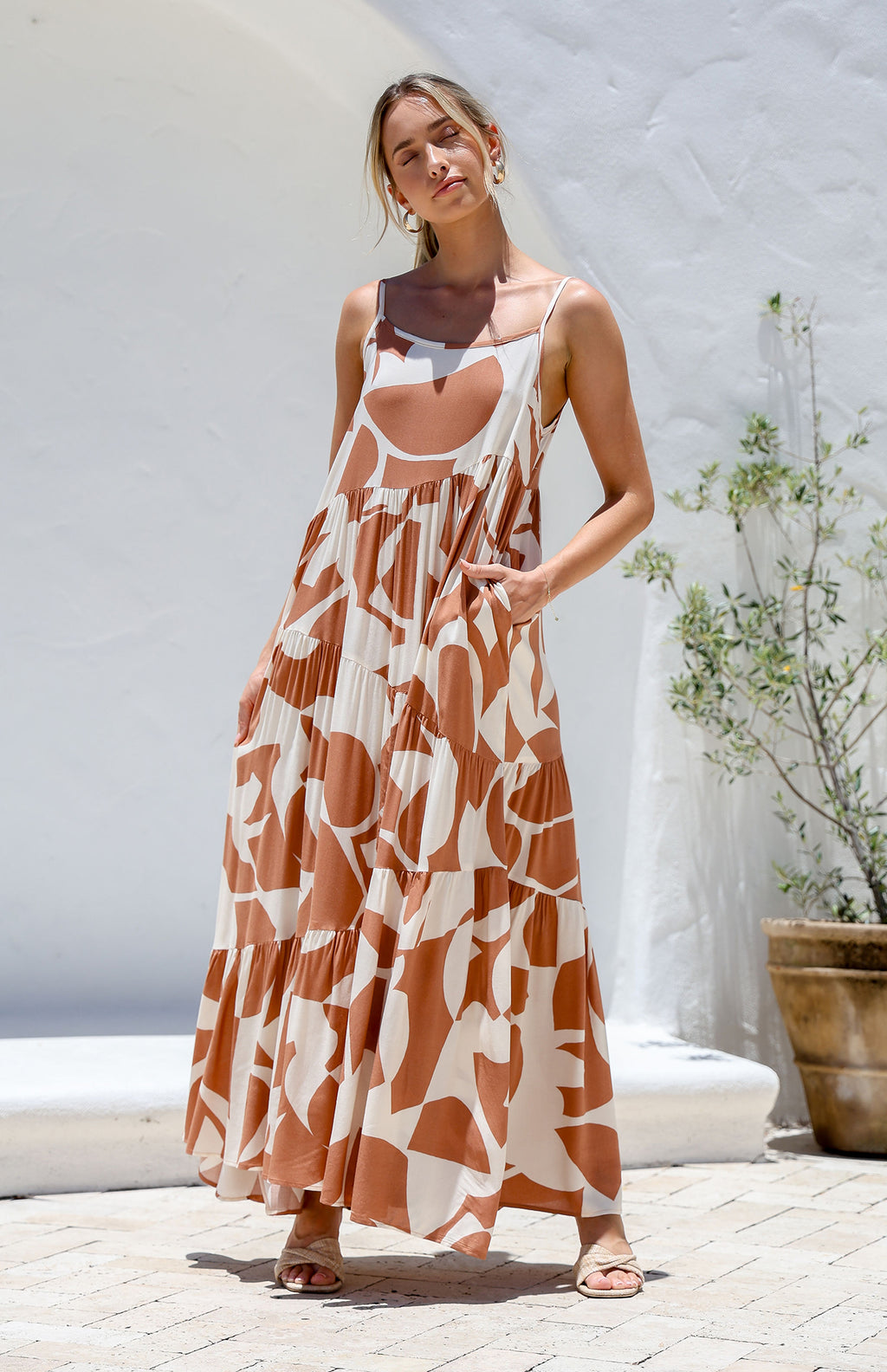 Tan on sale chiffon dress